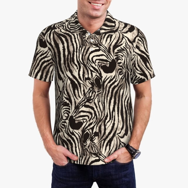 Fotbe Leopard And Zebra1 Camiseta Polo de Golf para Hombre con Estampado – Camisa Deportiva Transpirable con Cuello Abotonado-Large