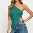 thumbnail image 6 of Tqcoqu Womens Summer Tops Sleeveless One Shoulder Slim Fit Y2K Shirts Ruched Knit Asymmetrical Top Blouse,Green,Women's S-XXL, 6 of 7