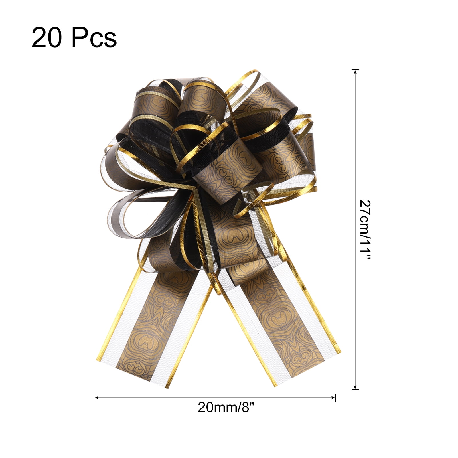 20pcs 8 Inch Large Pull Bow Gift Wrapping Bows Ribbon Organza Black for Wedding Present Party