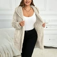 thumbnail image 4 of Fnooota Womens Fleece Jacket, Mid Length Hooded Warm Full Zip Winter Outerwear Beige Size L, 4 of 9