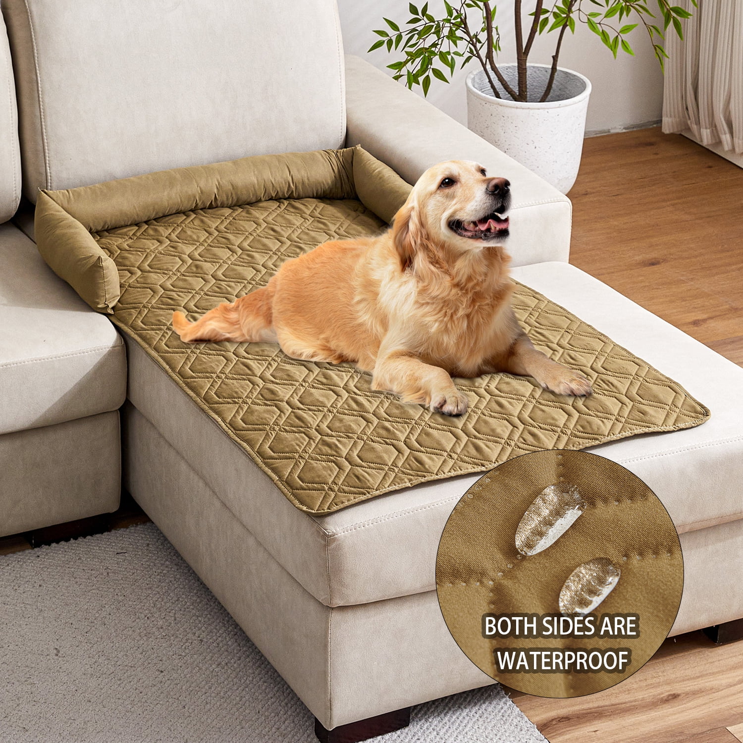 Suitable for Medium and Large Dogs Calm Pet Bed, Pet Furniture Protective Cover, Non-Slip Base, Side Pillow Pet Bed, Waterproof and Urine-Proof Fabric, Deodorant, Machine Washable Non-Slip