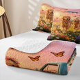thumbnail image 4 of Manfei Flower Wreath Dog Twin Quilt Set, Butterfly Meadow Twin Coverlet Set, Pink Teal, 2-Piece, 1 Bedspread and 1 Pillowcase, 4 of 7