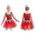 thumbnail image 7 of iiniim Kids Girls Christmas Party Outfits Long Sleeve Stripes Tulle Dress Leotard Tutu Dress with Hat Red 4, 7 of 7
