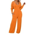 thumbnail image 1 of TrendOFT Formal Jumpsuit For Women Summer Plus Size Casual Long Sleeve Deep V Neck High Stretch Ribbed Rompers For Women One Piece Overalls Orange XXL, 1 of 9