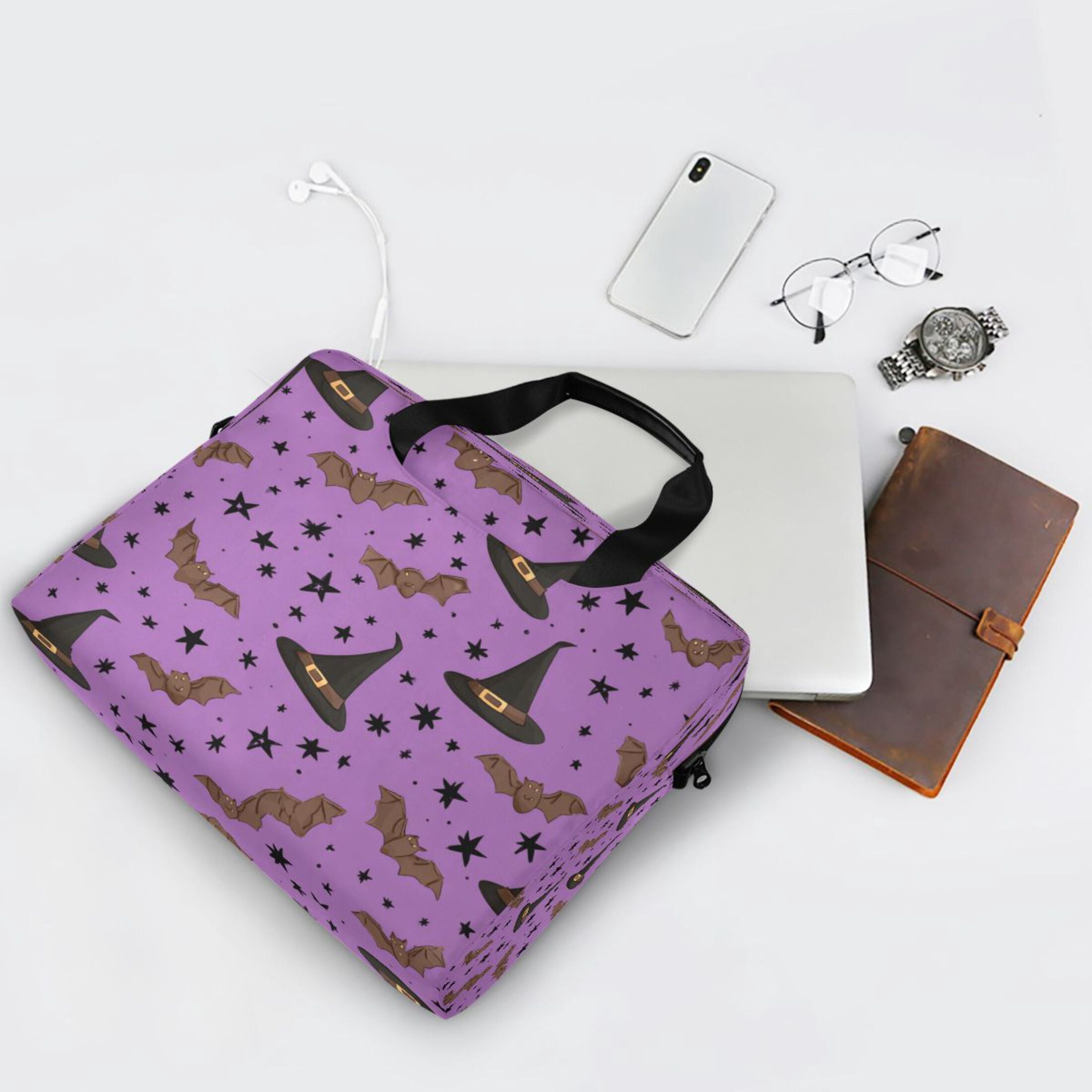 16" Laptop Tote Bag Laptop Sleeve Case Computer Briefcase for Work & Travel Black Hat and Brown Bat