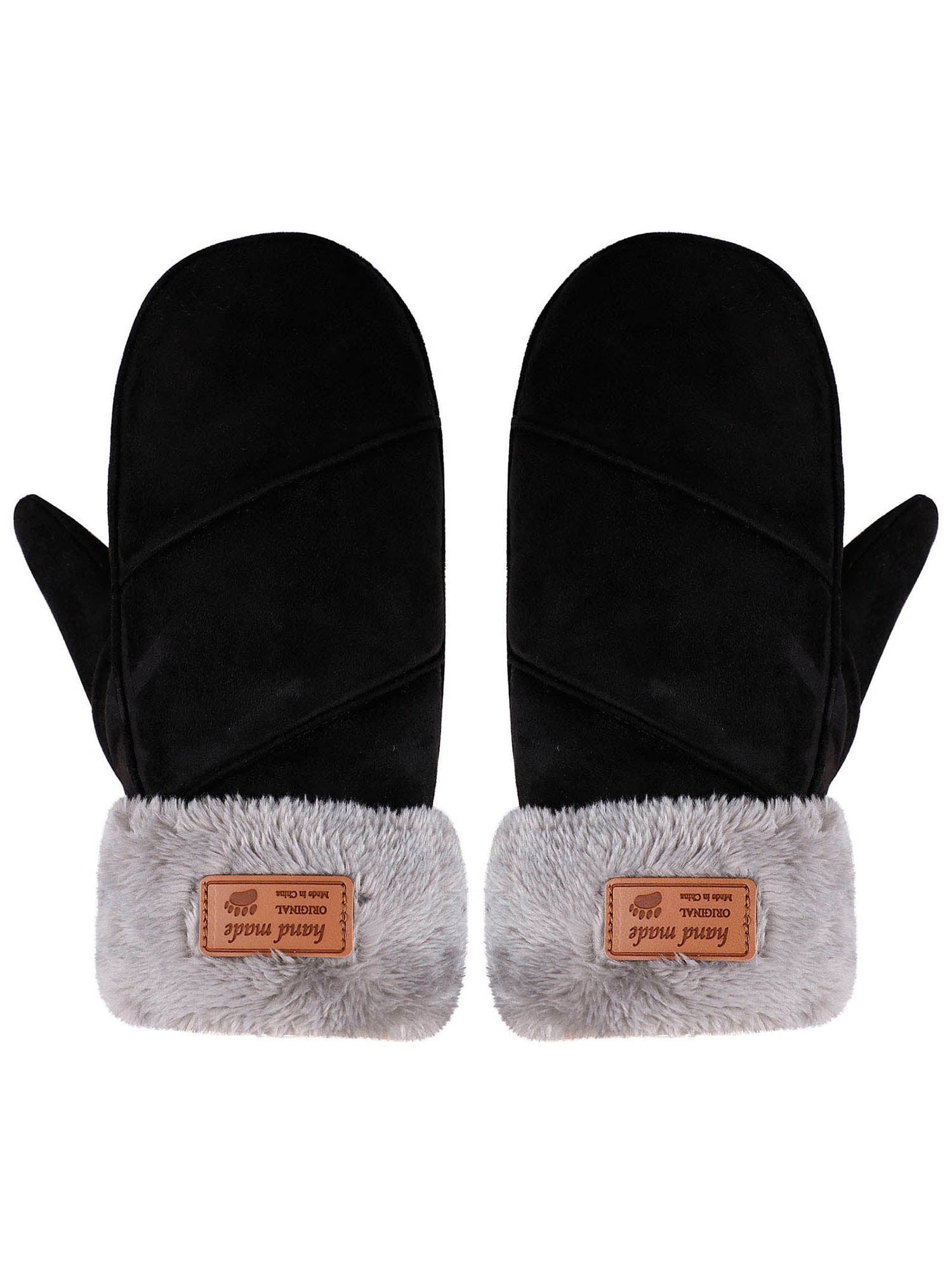 Arctic Paw Warm Black Faux Fur Running Mittens Women Winter Glove Mittens, Black