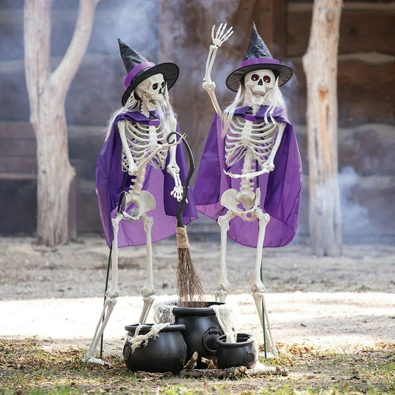 Fun Express Skeleton Witches with Cauldrons Halloween Decorating Kit - 6 Pc
