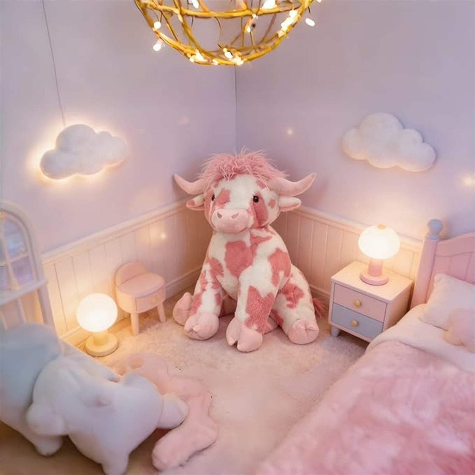 20Inch Kawaii Pink Cow Stuffed Animals Plush Toy, Soft Plush Doll, Perfect Birthday Christmas Valentines Anniversary Easter Holiday Gifts, Easter Basket Stuffers