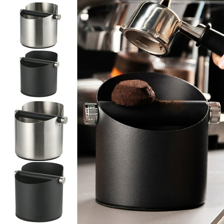 

Hesroicy Stainless Steel Espresso Knock Box with Easy-to-Use Removable Crossbar Anti-Slip Pad Anti-Splash Storage and Beveled Design - Convenient and Easy to Clean Coffee Accessory for Bakeries