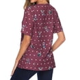 thumbnail image 5 of Xuanfei Women Floral Dots Print V Neck Short Sleeve Stripe Ruching Top, 5 of 7