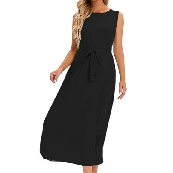 Maxi Dresses Sevevn Women's Fashion Casual Solid Color Tie Sleeveless Round-Neck Dress Dresses For Women 2025 Elegant Classy