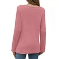 thumbnail image 5 of FRSASU Waffle Knit Tops Women Lace Crew Neck Long Sleeves Shirts Dressy Casual Blouses Basic Pink, 5 of 5