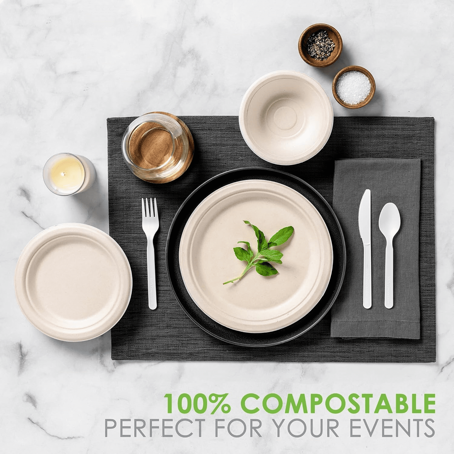Compostable Paper Plates [9 in.] – 150 Disposable Plates Eco Friendly Sturdy Tree Free Liquid and Heat Resistant Alternative to Plastic or Paper Plates