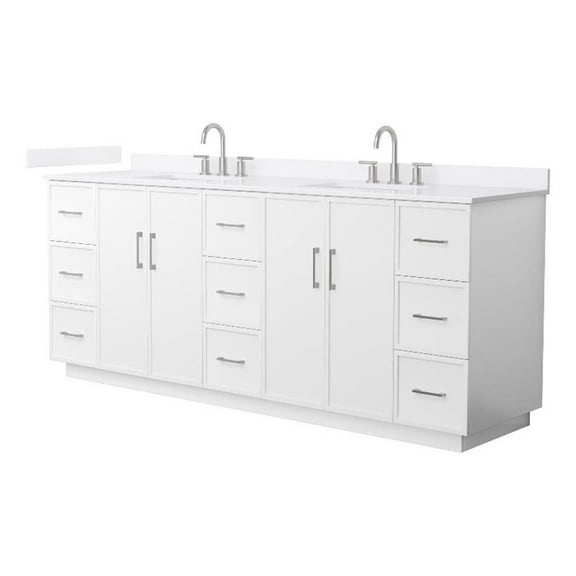 Elan TK 84" White Double Vanity & White Quartz Top (3-Hole) & Nickel Trim