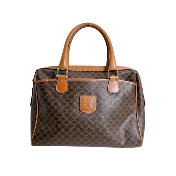 Pre-Owned Celine handbag, leather, Macadam pattern, brown.