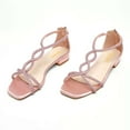 thumbnail image 4 of XYD Women's Crystal Low Heel Sandals Square Open Toe Strappy Flats with Back Zip Stylish Dress Shoes Size 4 Pink, 4 of 4