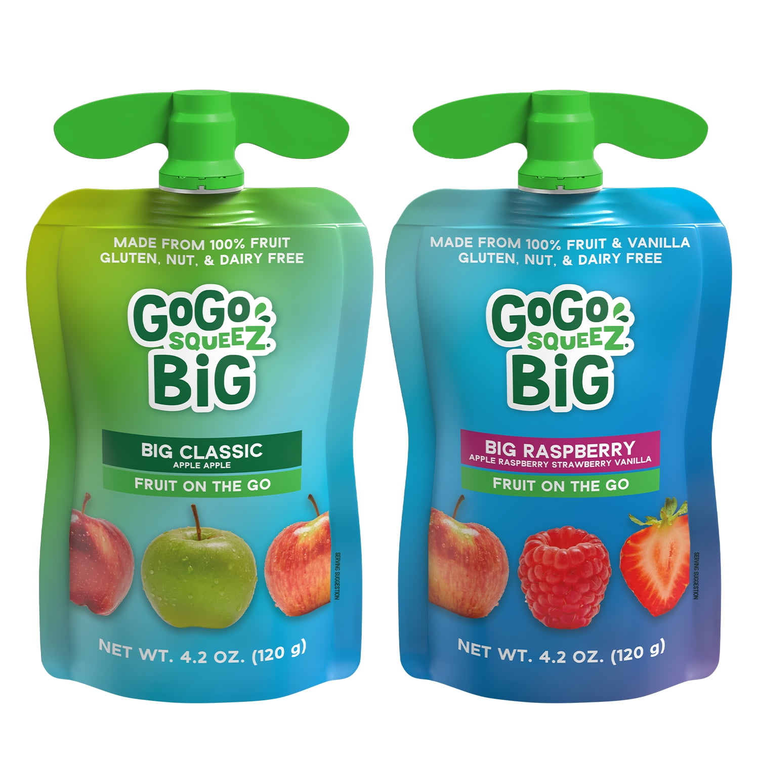 GoGo squeeZ BIG Applesauce and Fruit Puree with Vanilla Variety Pack, BIG Classic Apple and BIG Raspberry, 4.2 oz, 10 Pack