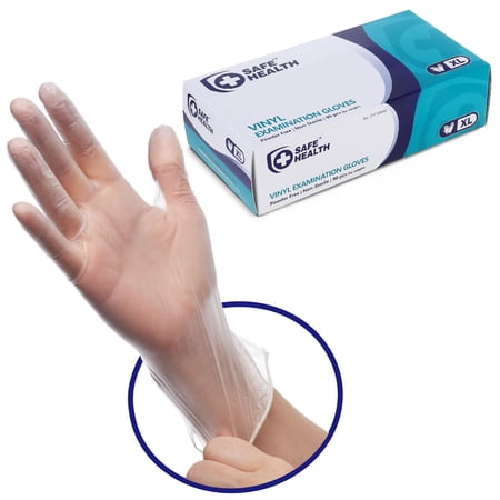 SAFE HEALTH Clear Vinyl Exam Gloves, S M L XL, 90-Count | 3 Mil | Medical-Disposable | Powder-Free Latex-Free | Nursing-Office-Law Enforcement-Kitchen-Pet Care-Cleaning-Daily Use, Puncture-Resistant