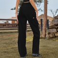 thumbnail image 4 of uublik Womens Cargo Jeans Straight Leg Jeans Casual High Waist Baggy Denim Cargo Pants with Pockets, Black, 4 of 6