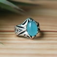thumbnail image 5 of Blue Chalcedony Ring, Statement Ring, 925 Silver Ring, Unique Ring, Bohemian Ring, Men's Signet Ring Healing Crystal Ring, Oval Cut Gemstone, 5 of 5