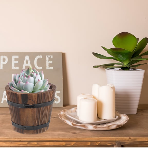 NICEXMAS Coffee Color Wooden Round Plant Pot Flower Planter for Balcony Shelf Garden Decor