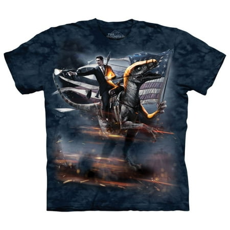 The Mountain Blue Cotton Reagan Velociraptor Design Novelty Adult T-Shirt
