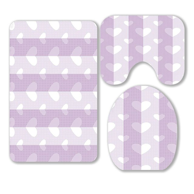 Juego de alfombras de baño ABPHQTO Sweet Love Hearts Pattern Lavanda Púrpura 3 piezas