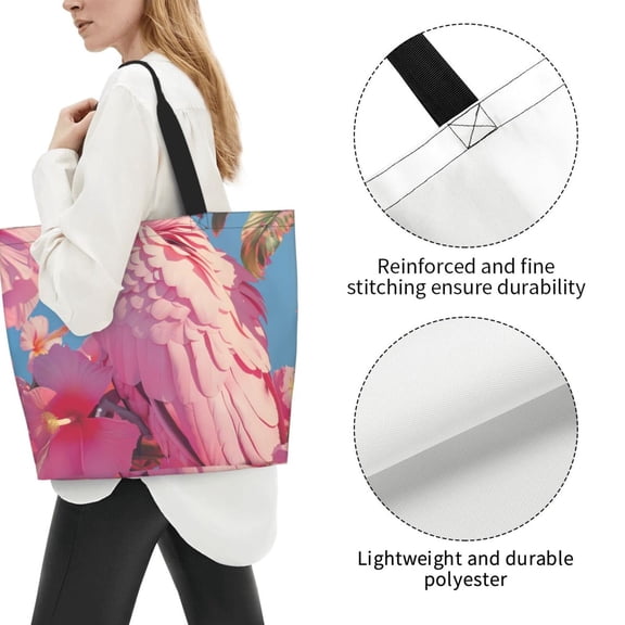 Logiee Pink Parrot Tropical Blossoms Print Tote Bag for Women, Lightweight Tote Bag,Shoulder Bag,Handbag for Yoga Bag for Sport, Travel