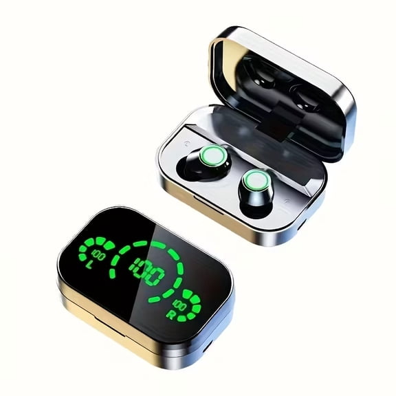 Bluetooth true wireless earbuds with microphone, TWS in ear headphones, touch volume, wireless sports ear hook, LED display charging case, half open back, compatible with mobile phones, Type-C chargi