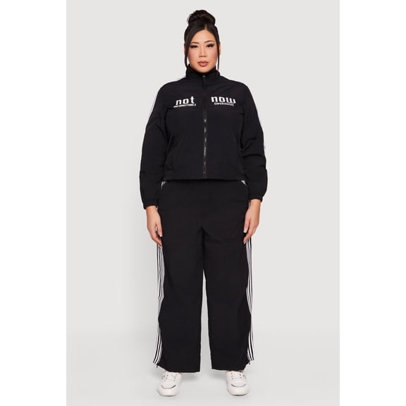 Women's Plus Size Not Now Embroidered Windbreaker