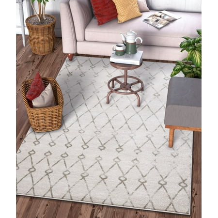 Vintage Ivory Viaje Trellis Ivory Distressed Traditional Vintage Moroccan Diamond Lattice Area Rug 5x7 (5'3