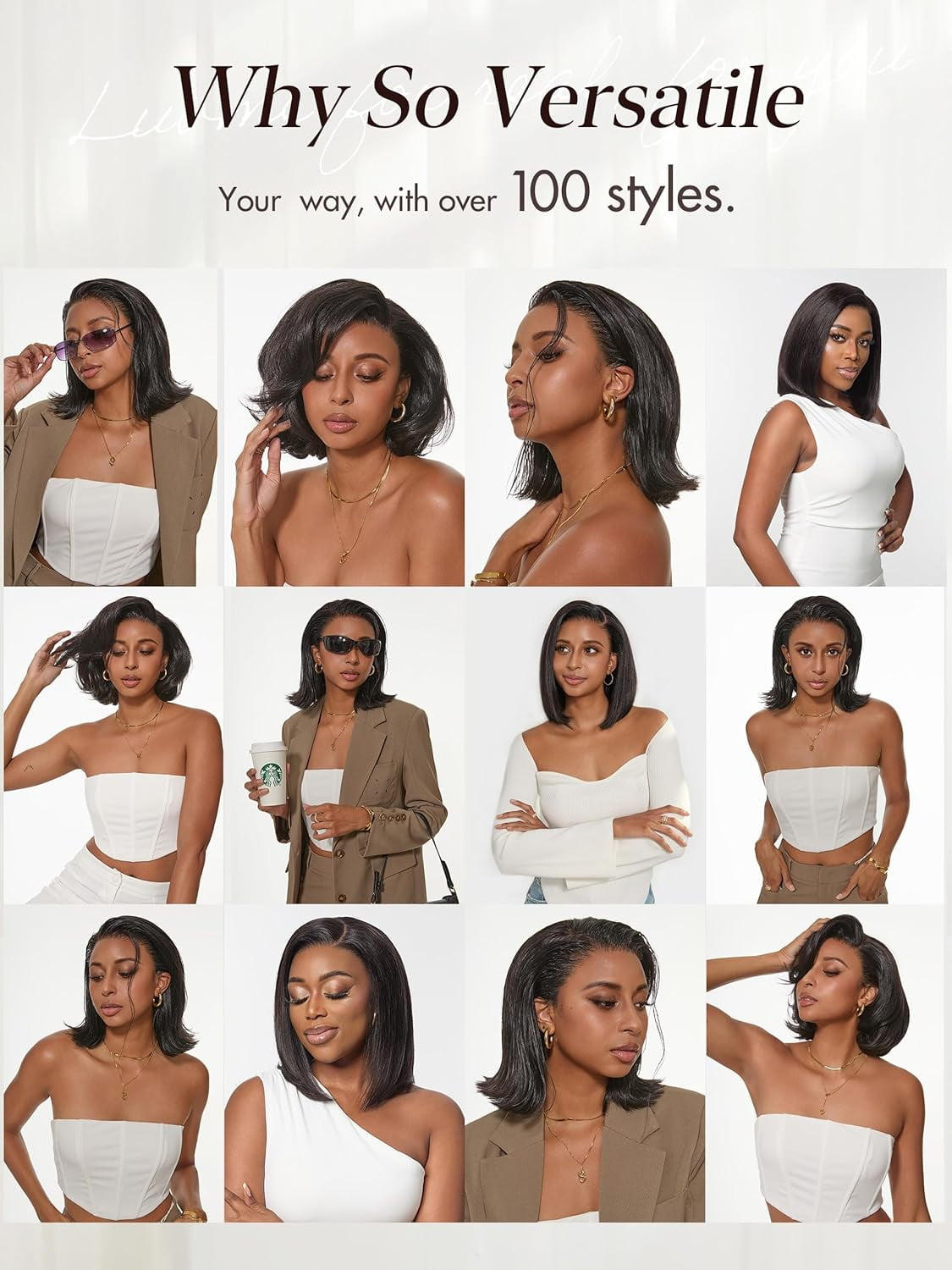LUVME Nature Max Silky Blunt Cut 10" Bob Glueless Ear-to-ear 13x4 HD Lace Front Wig Pre-Cut Lace Flexi-Fit Drawstring Cap