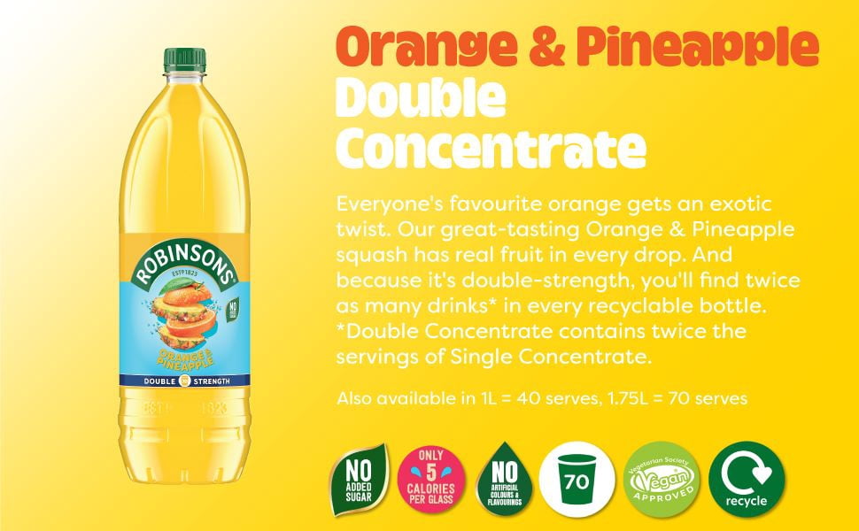 Robinsons Double Strength Orange & Pineapple Squash 1.75L, Imported from Britain