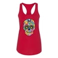 thumbnail image 2 of Wild Bobby Dean Russo Colorful Sugar Skull Streetwear Women Racerback Tank Top, Red, Small, 2 of 5