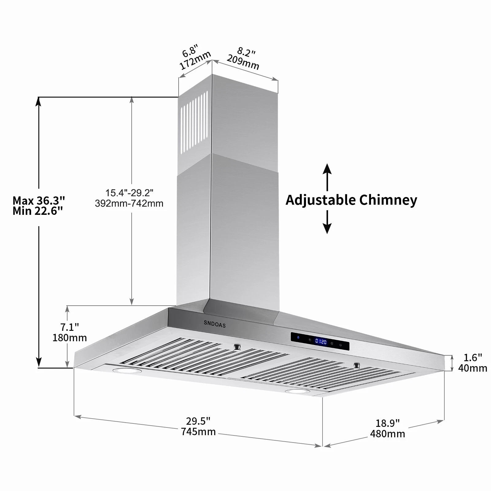 30 inch Wall Mount Range Hood 30 inches,Stainless Steel Wall Mount Range Hood,Vent Hood 30 inch w/Touch Control,Ducted/Ductless Convertible,Chimney-Style Over Stove Vent Hood,Kitchen Hood,Baffle Filt