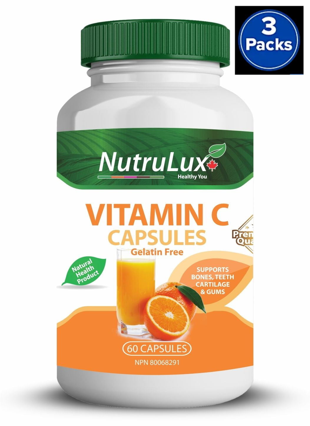 NutruLux Vitamin C ( 500 mg Vitamin C ) Halal Gelatin Free Capsules(Pack of 3)