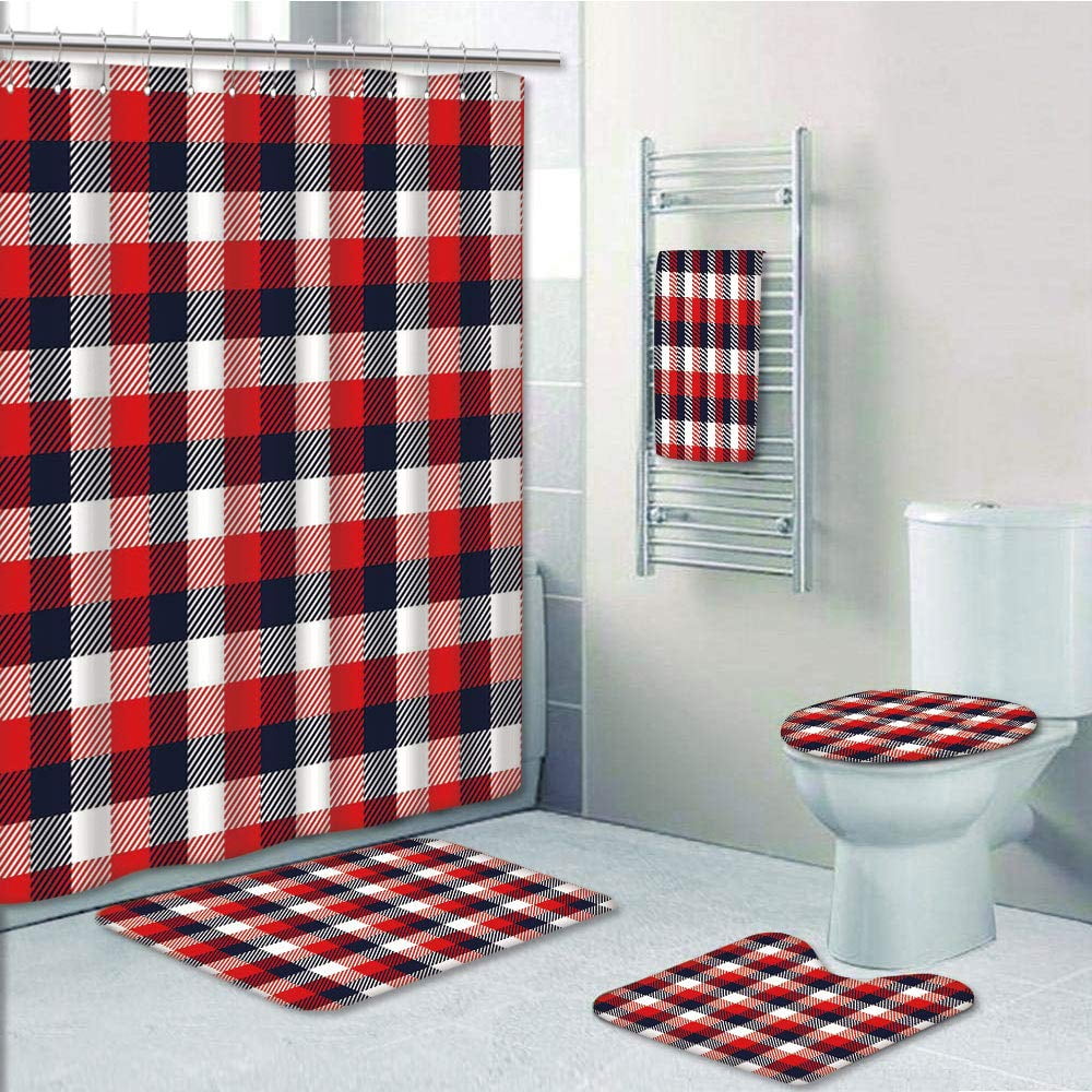 PRTAU Red Plaid Checkered Vintage Square Tartan Motif Abstract