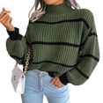 thumbnail image 3 of Suéter de Punto Grueso A Rayas con Cuello Alto para Mujer, Suéteres de Larga de Invierno, Tops Verde M, 3 of 9