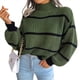 thumbnail image 3 of Suéter de Punto Grueso A Rayas con Cuello Alto para Mujer, Suéteres de Larga de Invierno, Tops Verde M, 3 of 9