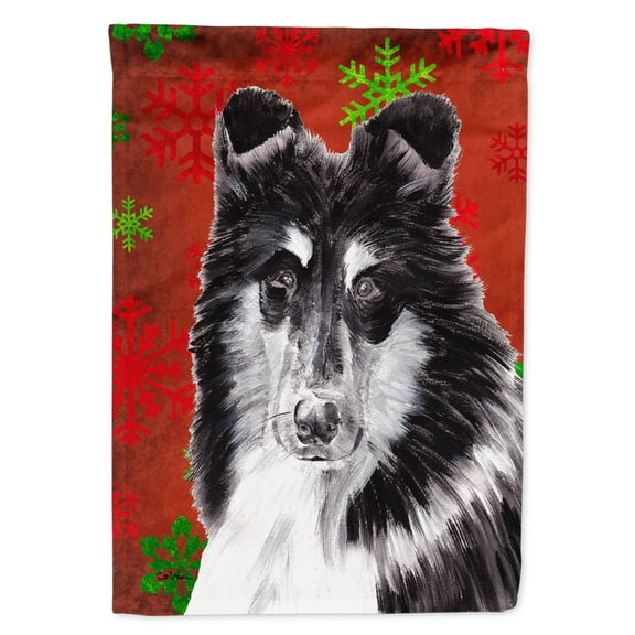 Black and White Collie Red Snowflakes Holiday Flag Canvas House Size