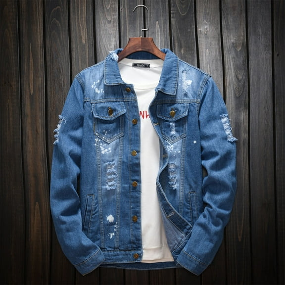 Yusimy Men's Denim Jacket Hooded Jacket Button Closure Functional Pockets Long Sleeve Hooded Casual Daily Style