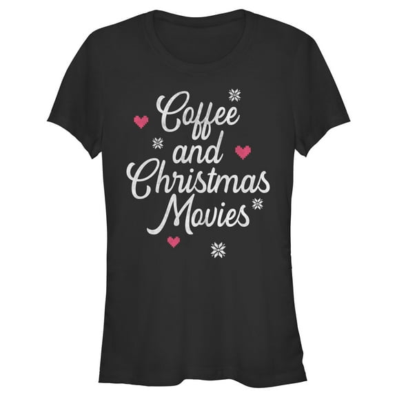 Junior's Lost Gods Coffee and Christmas Movies Distressed Graphic Tee Black Small