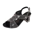 thumbnail image 6 of Women's Low Wedge Sandals Sparkly Rhinestone Open Toe Fashion Dress Shoes Lady Bridal Lightweight Dance Evening Heels Black Size 6, 6 of 6