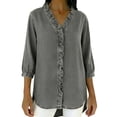 thumbnail image 1 of Tops de Verano de Mujer con Mangas Casual Faux Denim Cuello en V Ruffled Tres Cuartos de Manga Blusa, Ligero Y Cómodo para el Uso Diario, 1 of 5