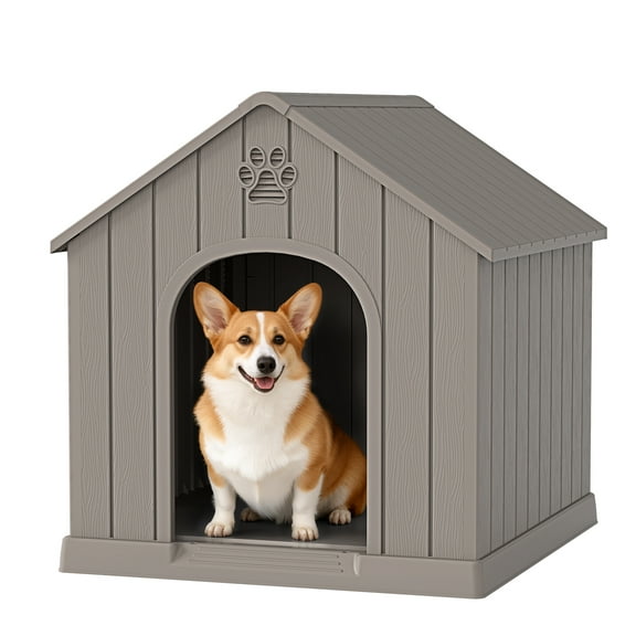 LHBcraft Durable Dog House for Small Medium Dogs,PP Waterproof Dog Shelter with Air Vents & Elevated Floor,Easy Clean and Assemble for Outdoor & Indoor,Gray