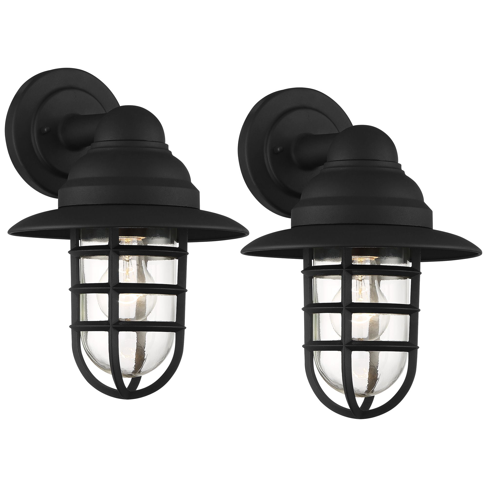 John Timberland Marlowe Rustic Industrial Outdoor Wall Light Fixtures Set of 2 Black Hooded Cage 13" Clear Glass for Post Exterior Barn