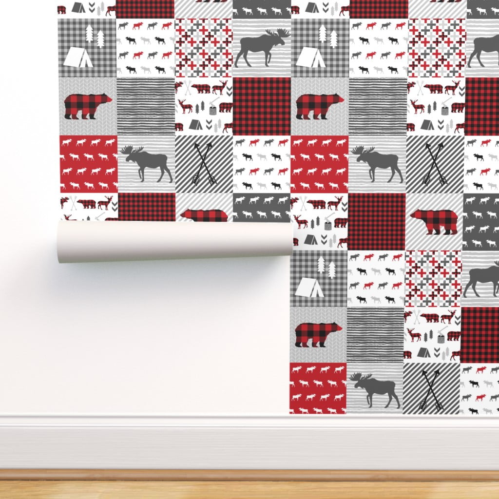 Peel-and-Stick Removable Wallpaper Black And White Plaid Rustic Check Buffalo 