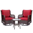 thumbnail image 3 of Yartaka Outdoor Swivel Rocker Patio Chairs Set of 2 and Matching Side Table - 3 Piece Wicker Patio Bistro Set with Premium Fabric Cushions (Wicker-Red), 3 of 7