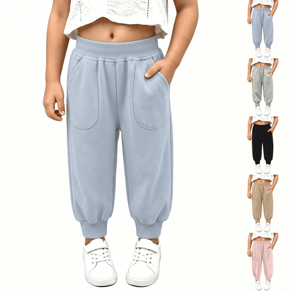 Asgosdo Toddler Girls Cotton Sweatpants High Elastic Waisted Joggers Casual Athletic Soft Fall Pants with Pockets Size 1-11Y