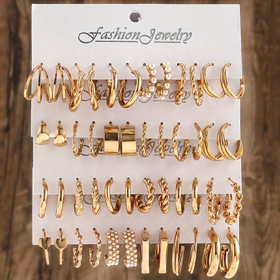 AIJIA Gold Hoop Stud Earring Multipack, Vintage Dainty Assorted Earring Set for Women Daily Wedding Party Jewelry Gifts